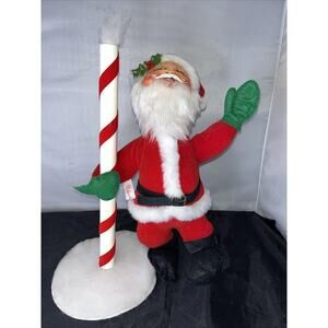 Vintage 1988 Annalee Mobilitee Doll Poseable Santa Claus Peppermint Stripe 14"